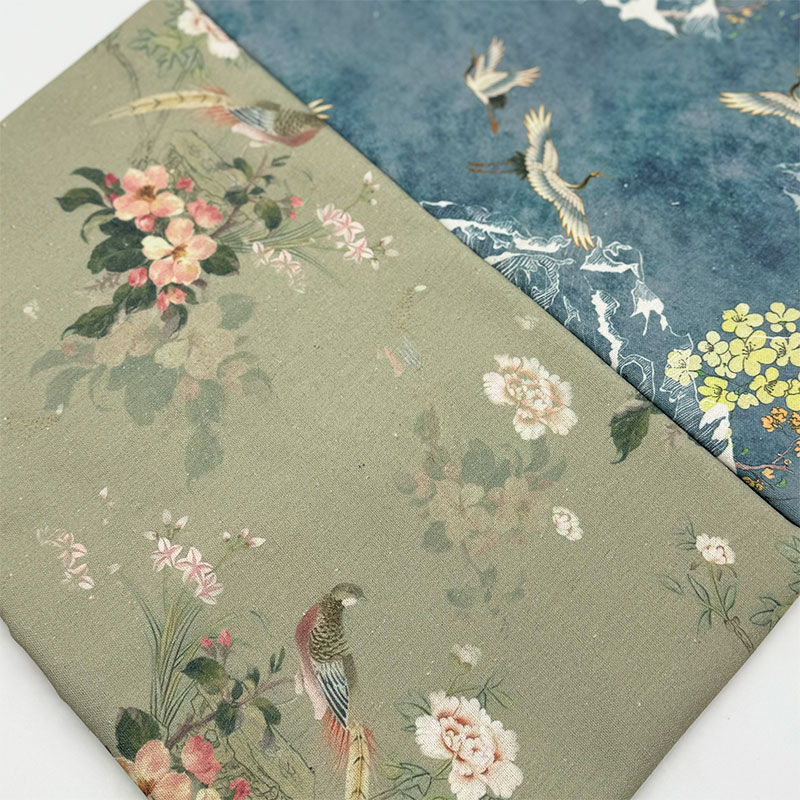 Linen Fabric Natural - ผ้าพิมพ์นกระเบีผ้าฝ้าย-ลินินสไตล์จีนย้อนยุคทำจากไม้ไผ่ชุดกี่เพ้าชุดเดรสแบบกี่เพ้าแบบกี่เพ้าชุดงานฝีมือทำมือ
