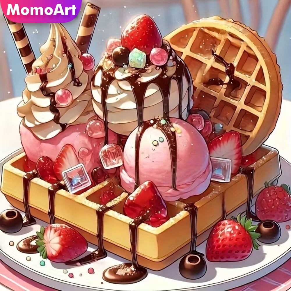 Embroidery Cream - ภาพวาดเพชรโมโมอาร์ต ลายไอศกรีม ภาพวิวทิวทัศน์ งานฝีมือเพชรโมเสค ของตกแต่งอะคริลิค DIY