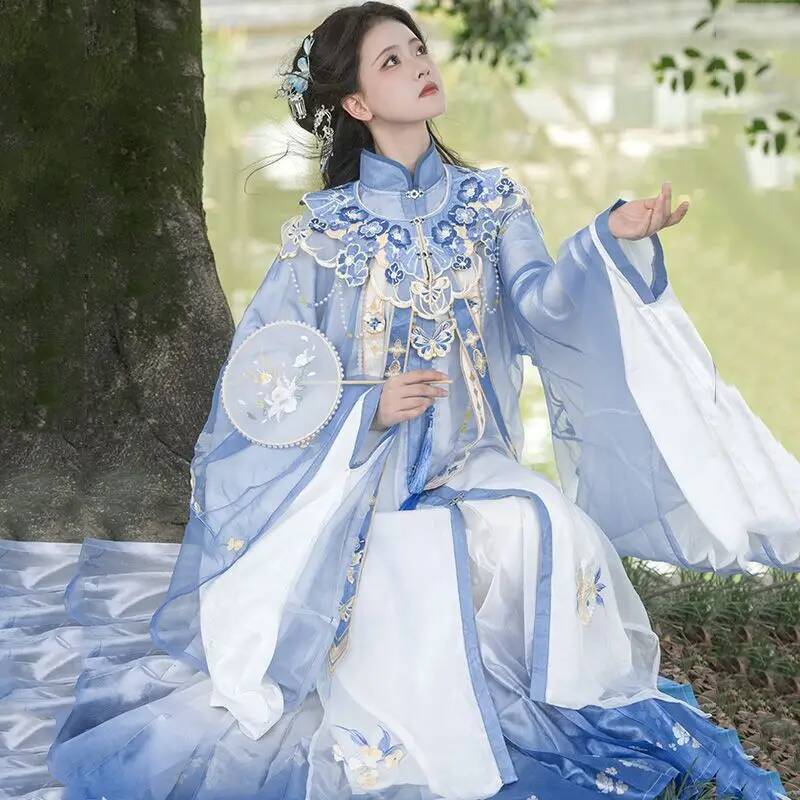 Embroidery Skirt - สองเดือน [หลานจินหลัว] ใหม่ฮั่นฝูผู้หญิงราชวงศ์หมิงสไตล์มามีียนกระโปรงปักหนักคลาวด์ไหล่เสื้อคอปกสำหรับ