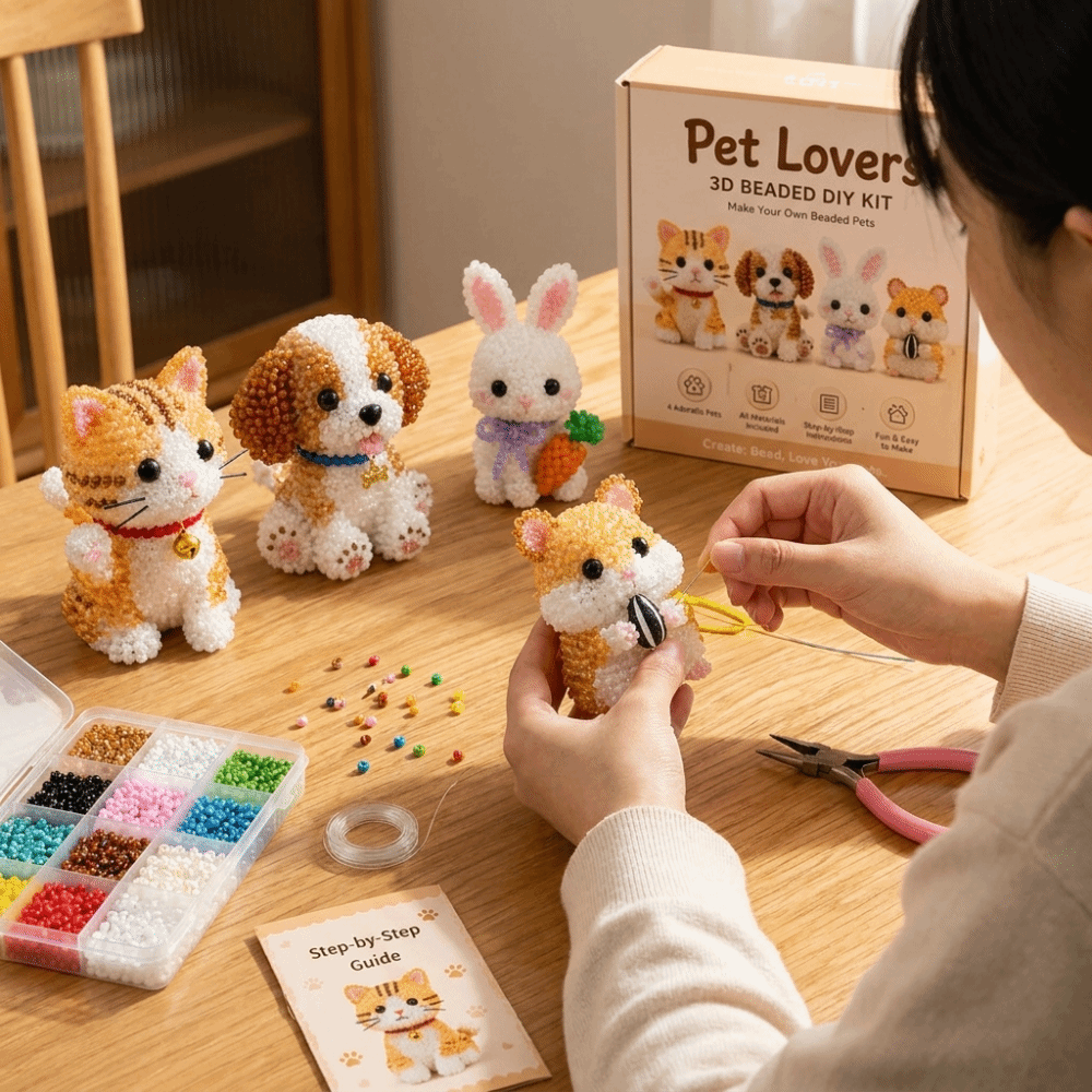 Embroidery Kit Set - ชุดงานฝีมือปักลูกปัดรูปสัตว์ DIY ทำเอง สีสันสดใส ชุดทำพวงกุญแจสัตว์เลี้ยง 3