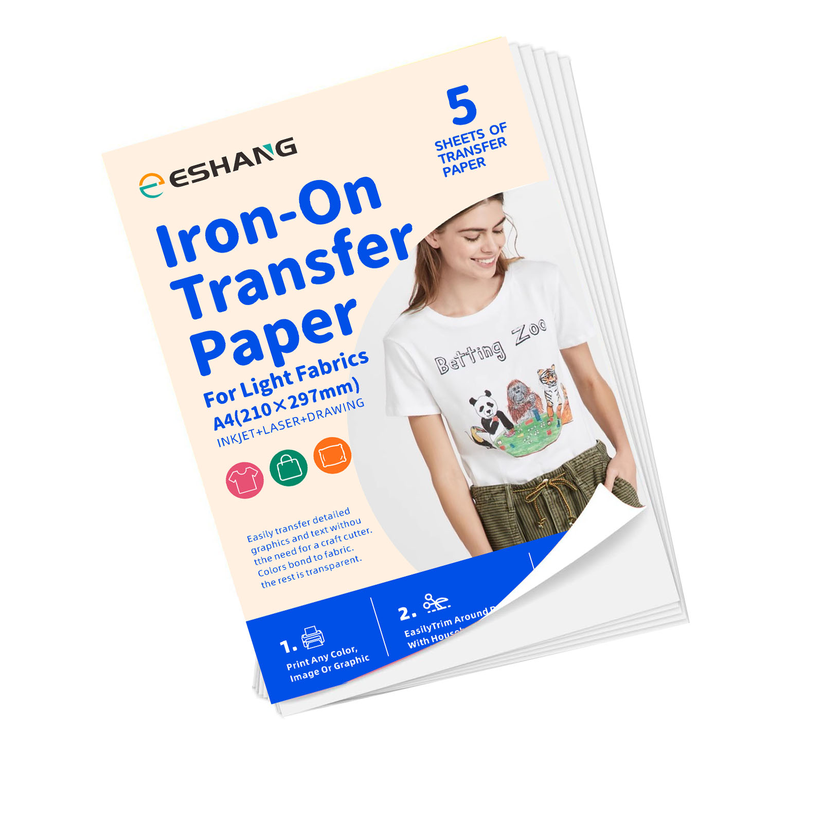 Transfer Paper Carbon - 5 แผ่น A4 กระดาษถ่ายเทความร้อนสําหรับเสื้อยืดพิมพ์ไวนิลถ่ายเทความร้อนสําหรับเครื่องพิมพ์อิงค์เจ็ทสําหรับ Light &
