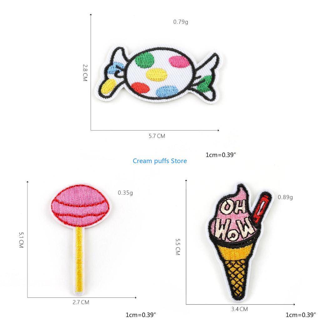 Embroidery Cream - 50LE 20PCS การ์ตูนอมยิ้มไอศครีมแพทช์ DIY เหล็กเปิด/เย็บปักถักร้อย applique
