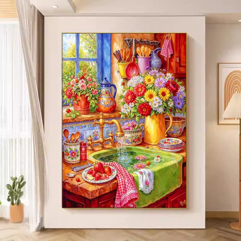 Embroidery Kitchen - ชุดปักครอสติชลายดอกไม้ 9ct 75x90 ซม. สไตล์จีน พร้อมชุดอุปกรณ์