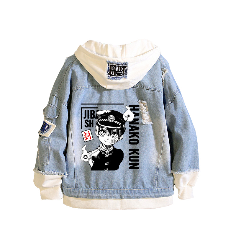 Embroidery Jacket Jeans - ห้องน้ำ-Bound Hanako-Kun DENIM Jacket Hooded Sweatshirt