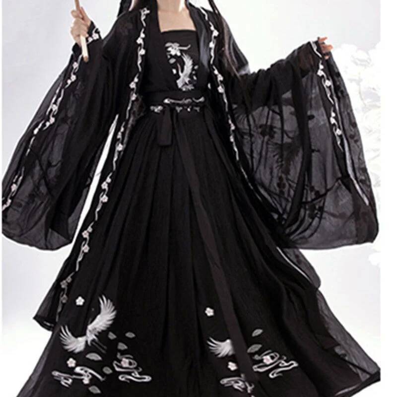 Embroidery Skirt - ชุดฮั่นฝูโบราณจีนสำหรับผู้หญิง งานปักหนักแบบสองแถว กระโปรงทรงเอวสูง 6 เมตร เสื้อแขนยาวทรงสวิงแบบมีรูพรุน