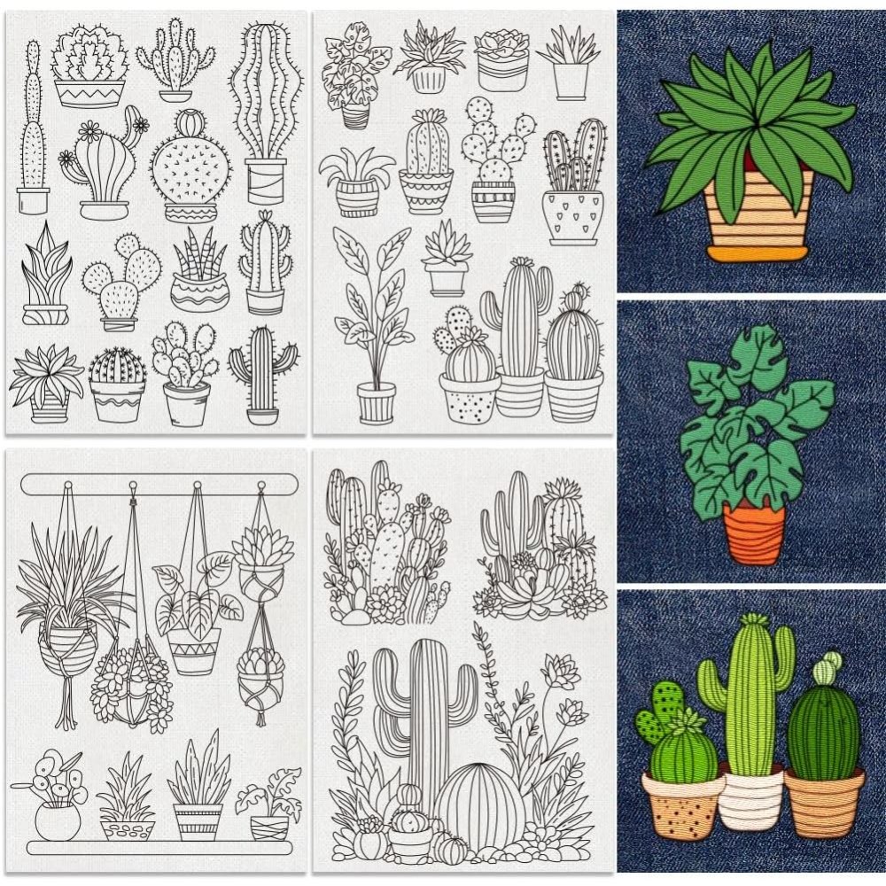Embroidery Cloth - แผ่นรองปักลายกระบองเพชรบอนไซ 30 ชิ้น ขนาด 8.3