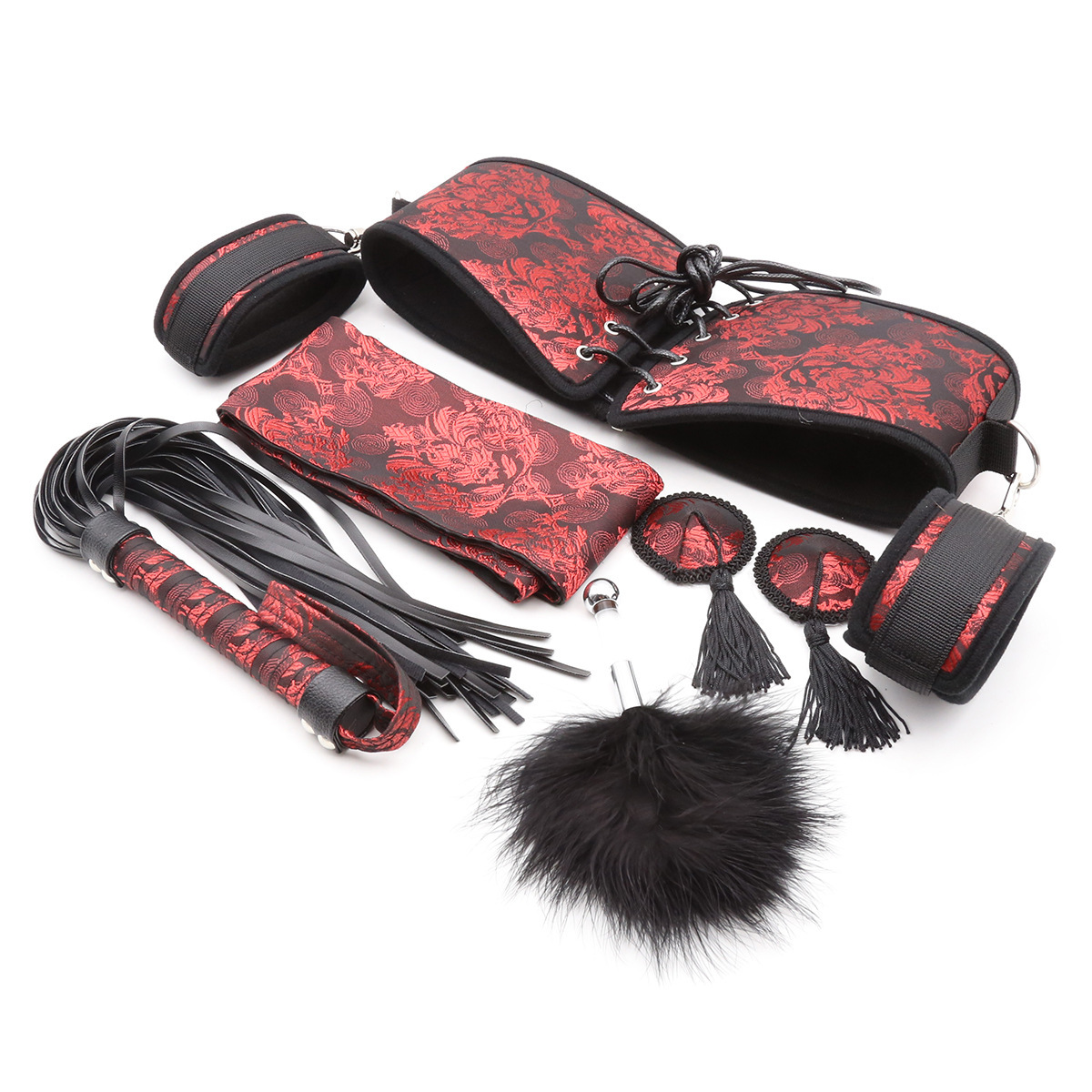 Embroidery Kit Set - ชุดเซ็กซ์ทอย BDSM สำหรับผู้หญิง พร้อมสายรัด ที่ปิดหัวนม กุญแจมือรัดเอว