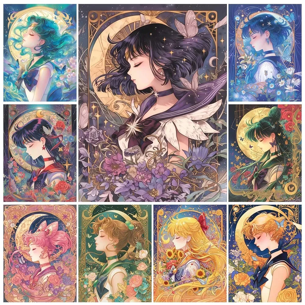 Embroidery Garments - ภาพวาดเพชรการ์ตูนอนิเมะ สาวนักรบดวงจันทร์แสนสวย งานปักเพชรแบบติดเอง งานฝีมือ DIY โมเสกตกแต่งบ้าน