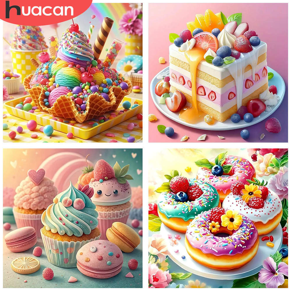 Embroidery Cream - ชุดภาพปักเพชร HUACAN 1 ชิ้น ลายไอศกรีมแฟนตาซี ขนมหวาน