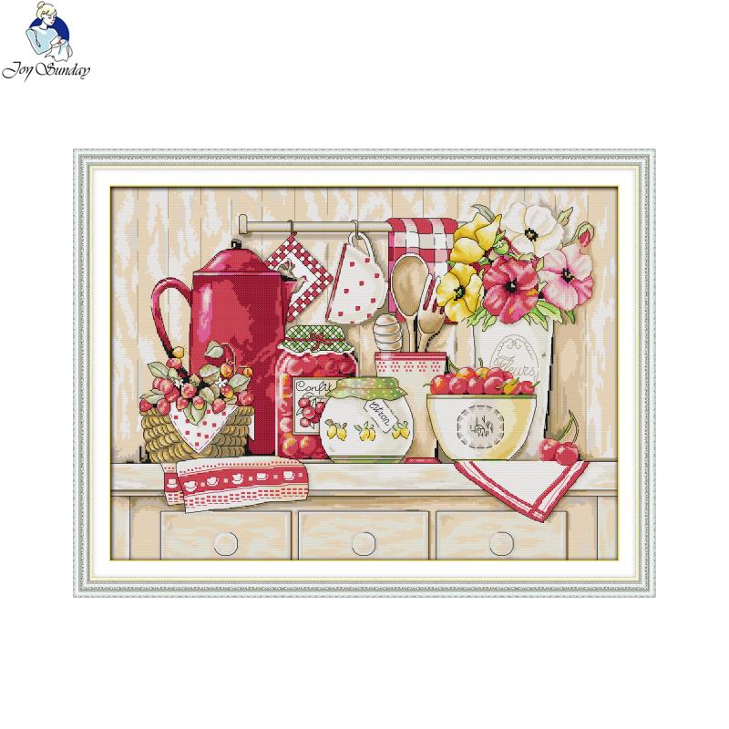 Embroidery Kitchen - Cozy Kitchen นับและ Stamped Stitch Kit