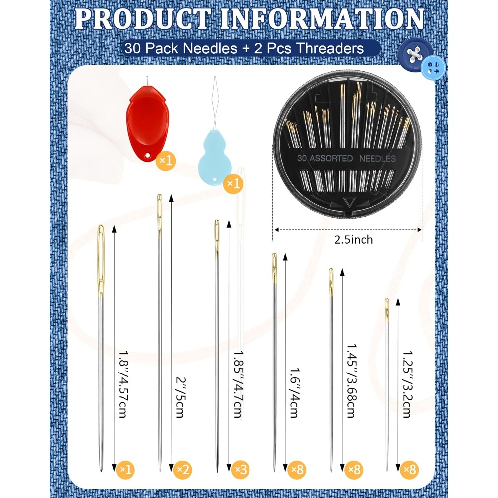Embroidery Kit - ชุดเข็มเย็บมือเหล็ก 30 เข็ม 6 ขนาด พร้อมที่ร้อยด้าย