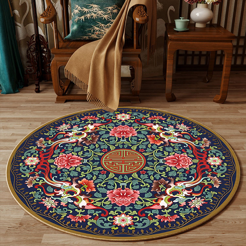 Embroidery Online Design - พรมปูพื้นลายดอกไม้สไตล์จีน สำหรับตกแต่งห้องนอน รูปทรงกลม ซีรีส์งานปัก นุ่มสบาย ใช้ในห้องนั่งเล่น