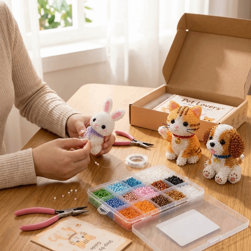 Embroidery Kit Set - ชุดงานฝีมือปักลูกปัดรูปสัตว์ DIY ทำเอง ชุดงานประดิษฐ์ลูกปัดขนาดเล็ก สีสันสดใส ชุดงานฝีมือสัตว์เพื่อการศึกษา