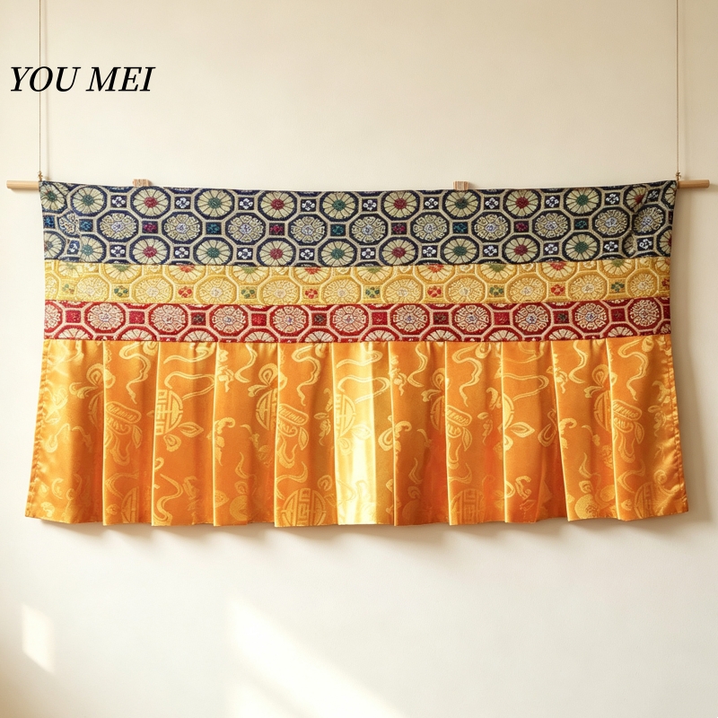 Embroidery Skirt - ผ้าม่านตกแต่งห้องพระแบบแขวน ลายปักสไตล์ทิเบต แปดมงคล ผ้าคลุมโต๊ะ ผ้าม่านธงสวดมนต์
