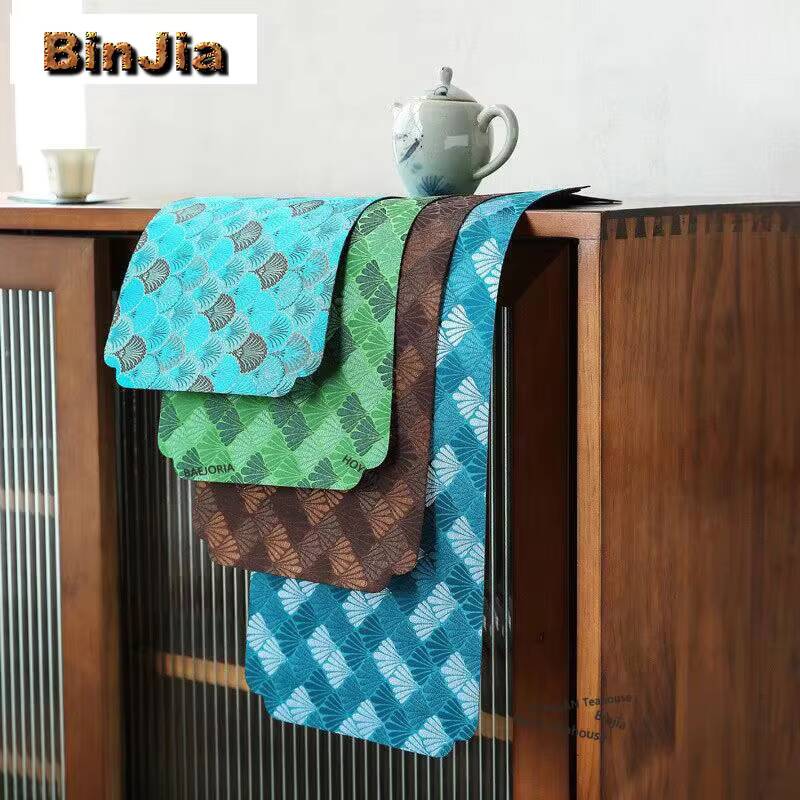 Embroidery Cloth - แผ่นรองโต๊ะน้ำชาทำจากผ้าโฟมแห้งปักลายผ้าทอแบบญี่ปุ่น แผ่นรองแก้วสำหรับเครื่องดื่มในบ้าน ผ้าปูโต๊ะอาหารสำหรับงานฝีมือชา