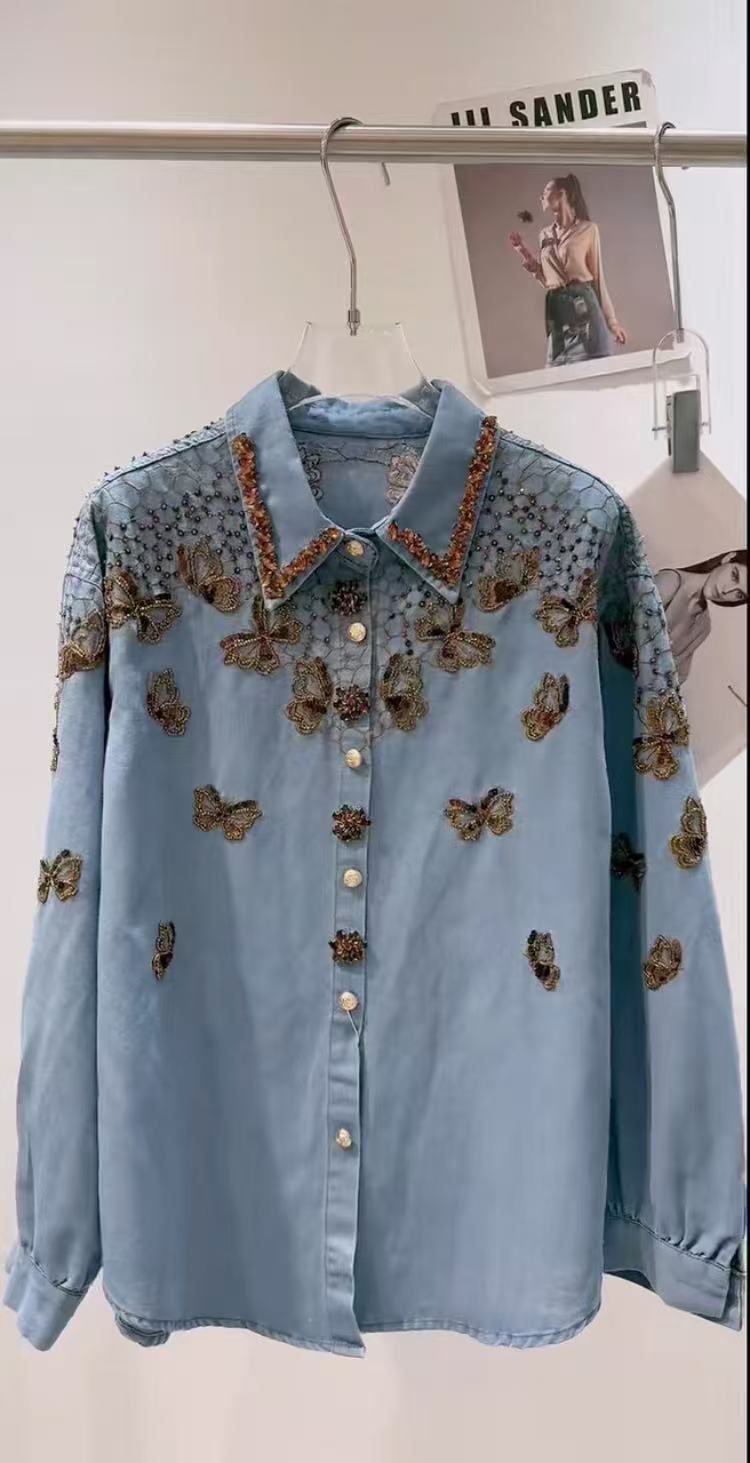 Embroidery Jacket Jeans - แจ็คเก็ตยีนส์สไตล์หรูสำหรับผู้หญิง เสื้อแฟชั่นลำลองทรงหลวม รุ่นใหม่ปี 2026 เสื้อแขนยาว ท็อปส์ยีนส์
