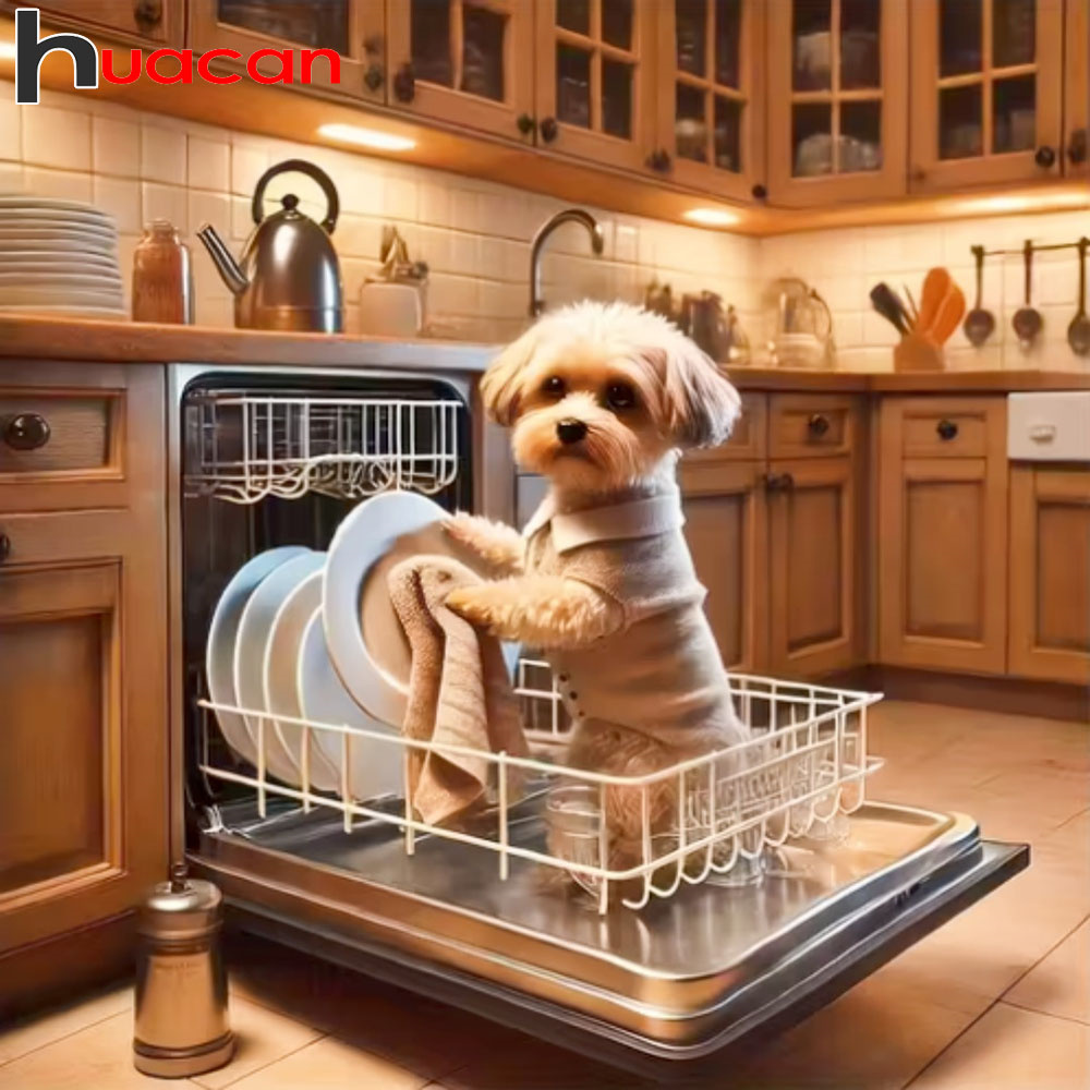 Embroidery Kitchen - ภาพเพชร Huacan รุ่นใหม่ล่าสุด ลายสุนัขน่ารัก งานศิลปะโมเสค 5