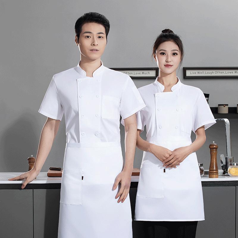 Embroidery Kitchen - ชุดเชฟแขนสั้นระบายอากาศสำหรับฤดูร้อน ชุดยูนิฟอร์มทำงาน ปักชื่อ พิมพ์โลโก้ เสื้อแจ็คเก็ตร้านอาหาร เสื้อผ้าสำหรับครัว