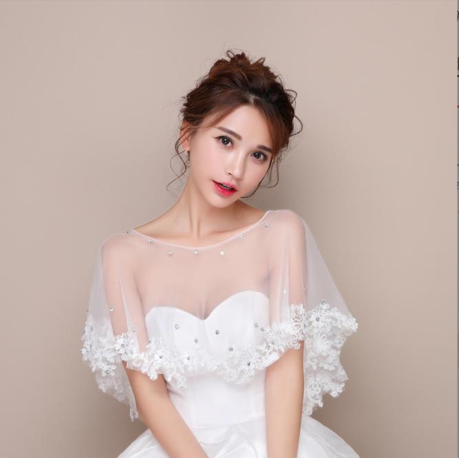 Embroidery Jacket - เซ็กซี่สีขาวผู้หญิง Bolero ลูกไม้ตาข่ายฤดูร้อนผ้าคลุมไหล่เจ้าสาวดอกไม้เย็บปักถักร้อยงานแต่งงานแจ็คเก็ต Wraps Elegant Mujer