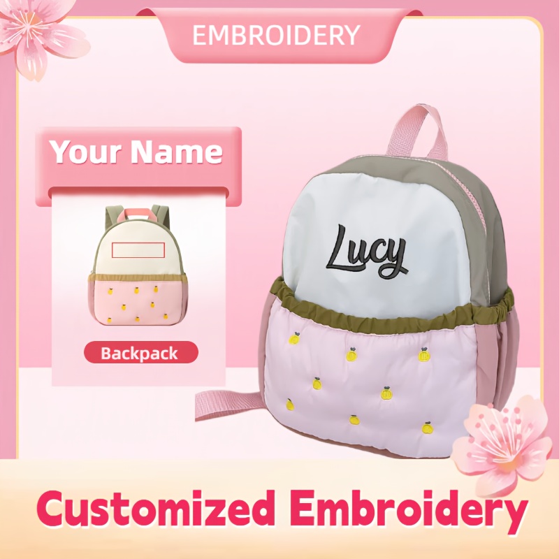 Embroidery Font Free - กระเป๋าเป้สะพายหลังขนาดเล็กปักลายสับปะรดน่ารักพร้อมปักชื่อตามสั่ง กระเป๋าเป้สะพายหลังเนื้อนุ่ม (สั่งทำพิเศษ กรุณาระบุแบบตัวอักษรและข้อความ)