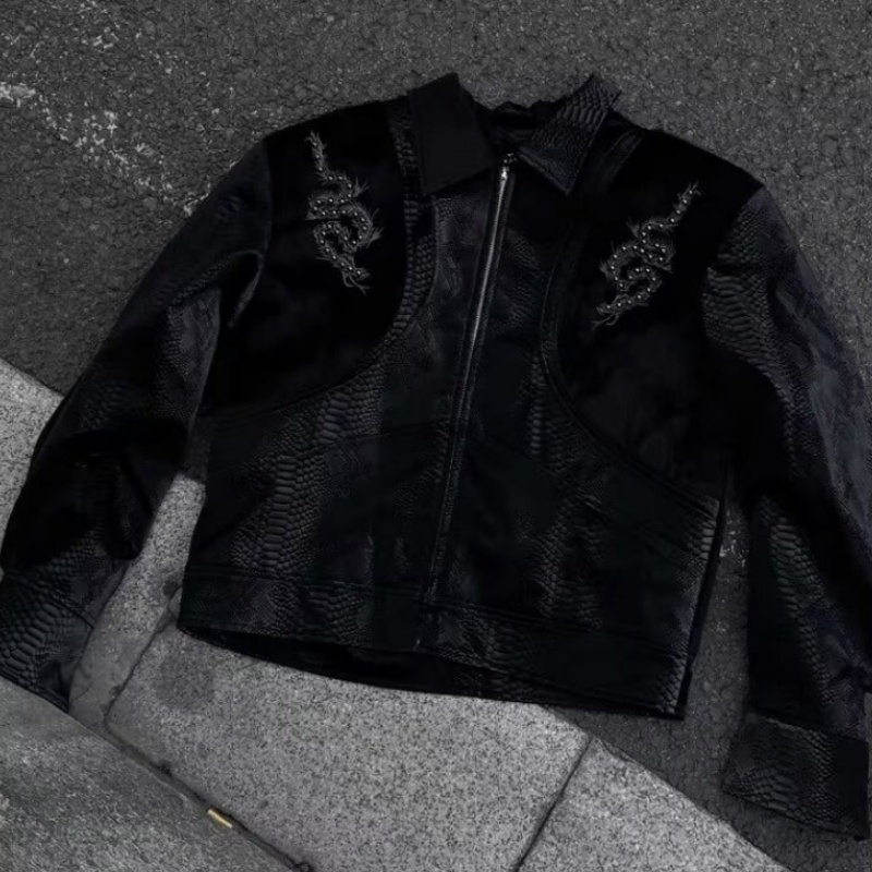 เสื้อแจ็คเก็ตผู้ชายสีดำลายงู ป - Embroidery Jacket บทวิจารณ์และราคา