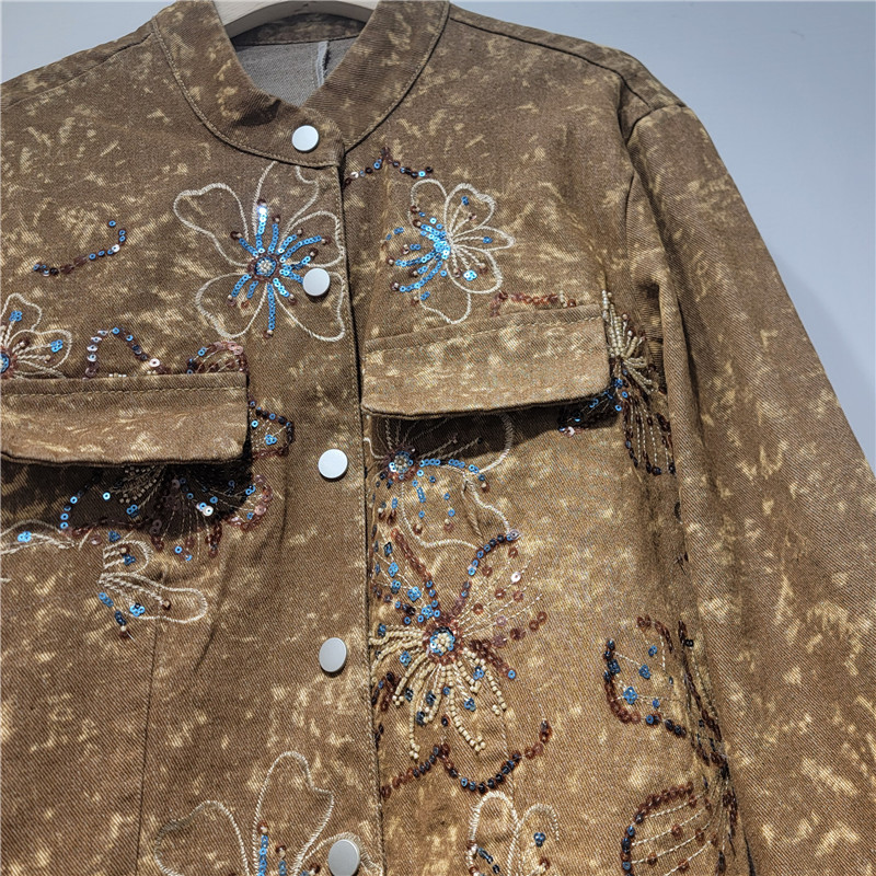 แฟชั่นฤดูใบไม้ผลิ เสื้อแจ็คเก็ - Embroidery Jacket Jeans บทวิจารณ์และราคา