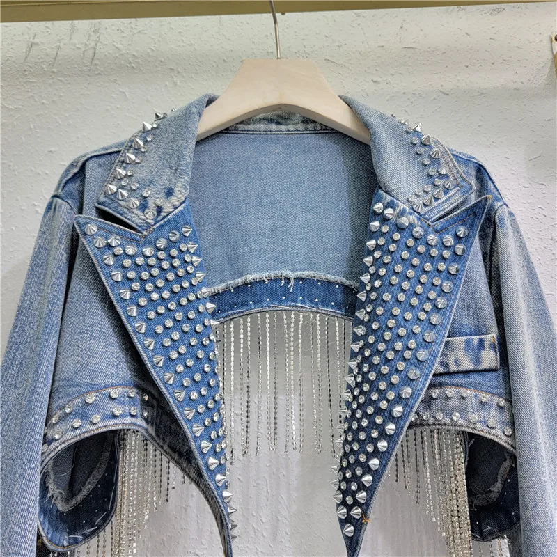 Rhinestone ลูกปัด Rivets DENIM - Embroidery Jacket Jeans บทวิจารณ์และราคา