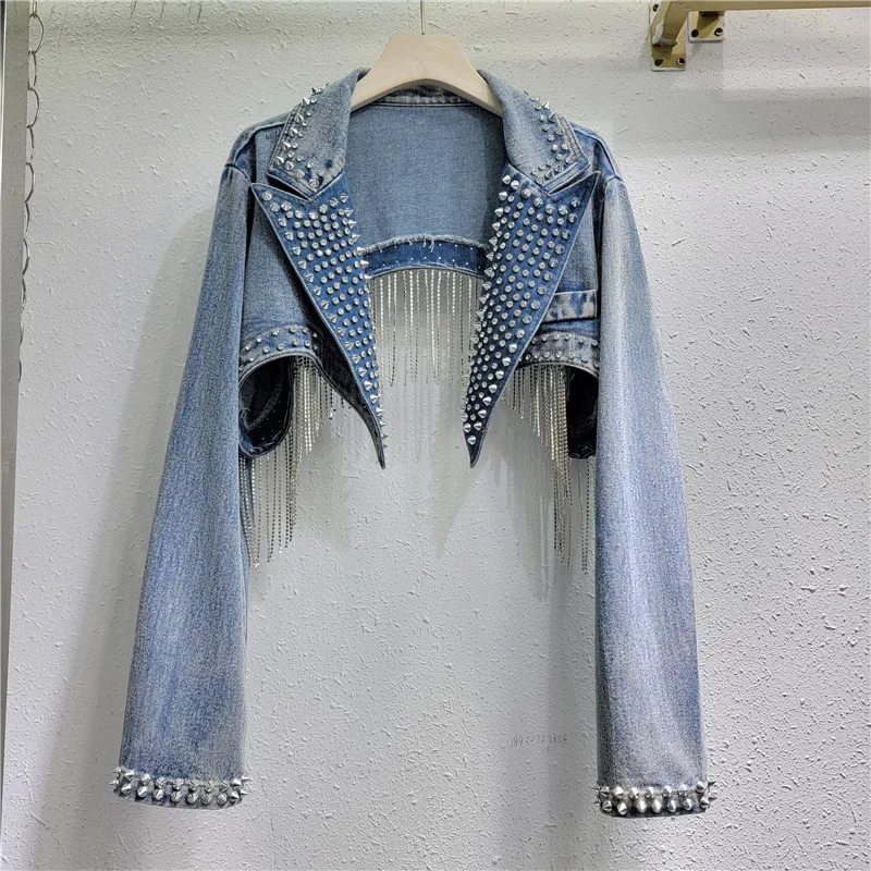 Rhinestone ลูกปัด Rivets DENIM - Embroidery Jacket Jeans บทวิจารณ์และราคา