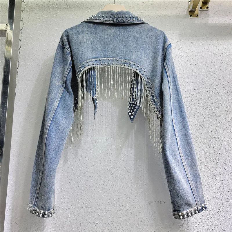 Rhinestone ลูกปัด Rivets DENIM - Embroidery Jacket Jeans บทวิจารณ์และราคา