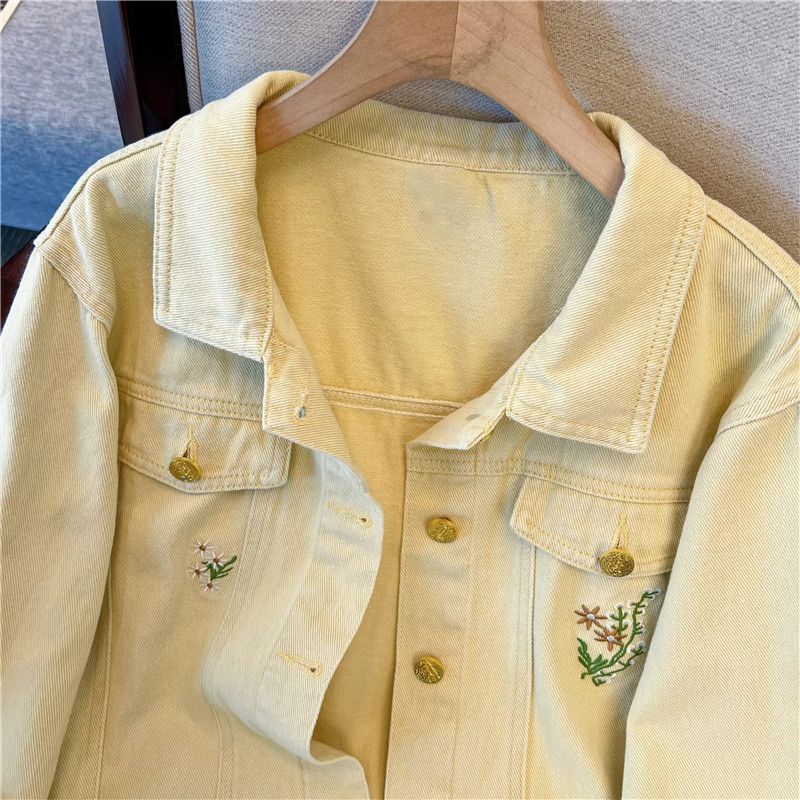 เสื้อแจ็คเก็ตยีนส์สีเหลืองปักล - Embroidery Jacket Jeans บทวิจารณ์และราคา