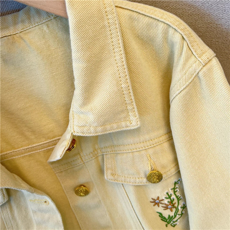เสื้อแจ็คเก็ตยีนส์สีเหลืองปักล - Embroidery Jacket Jeans บทวิจารณ์และราคา