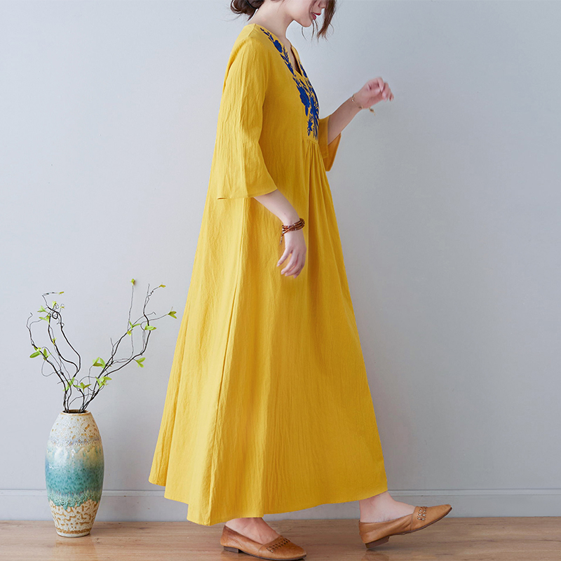 เดรสผ้าฝ้ายลินินปักลายสไตล์ชาต - Embroidery Skirt บทวิจารณ์และราคา