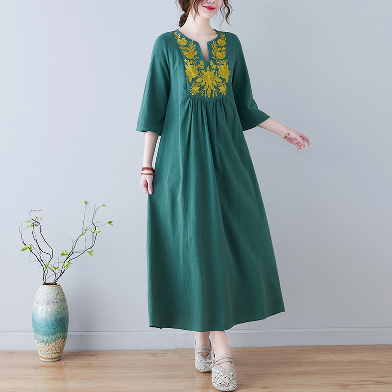 เดรสผ้าฝ้ายลินินปักลายสไตล์ชาต - Embroidery Skirt บทวิจารณ์และราคา