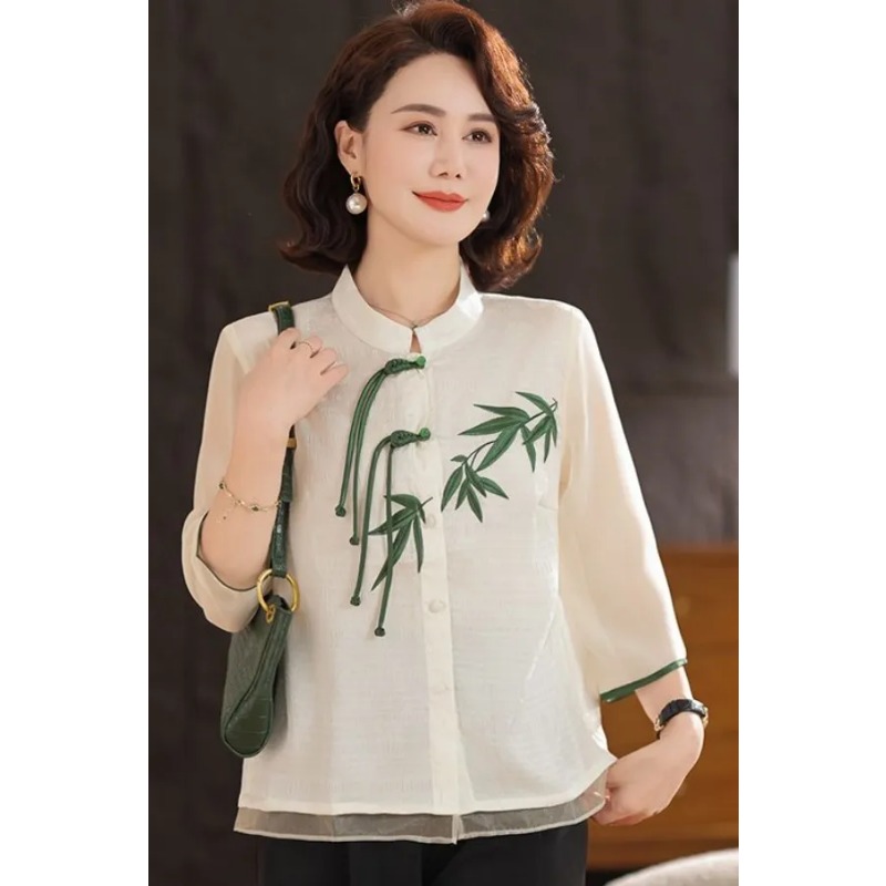 เสื้อสตรีสีขาวครีมสไตล์จีน ปัก - Embroidery Cream บทวิจารณ์และราคา