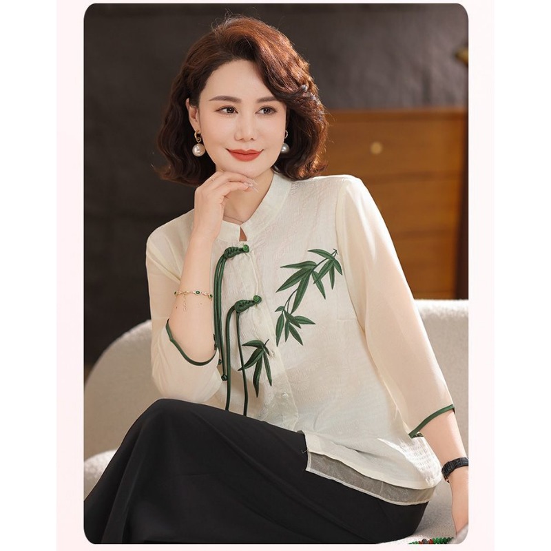 เสื้อสตรีสีขาวครีมสไตล์จีน ปัก - Embroidery Cream บทวิจารณ์และราคา