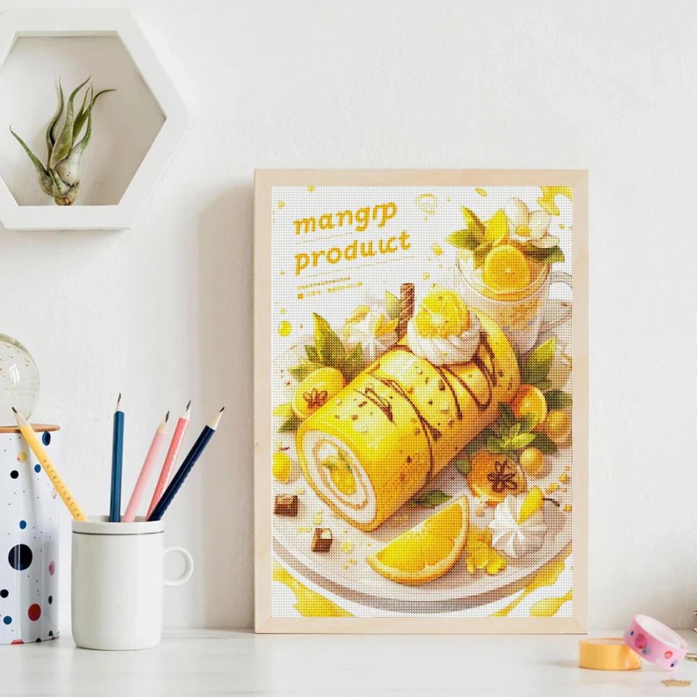 DIY ภูมิทัศน์เพชรภาพวาดขนมเค้ก - Embroidery Kitchen บทวิจารณ์และราคา